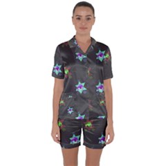 Random Doodle Pattern Star Satin Short Sleeve Pyjamas Set