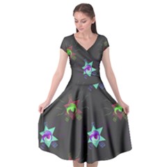 Random Doodle Pattern Star Cap Sleeve Wrap Front Dress