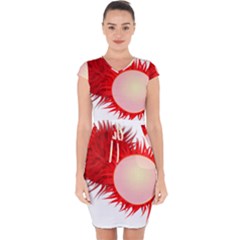 Rambutan Fruit Red Sweet Capsleeve Drawstring Dress 