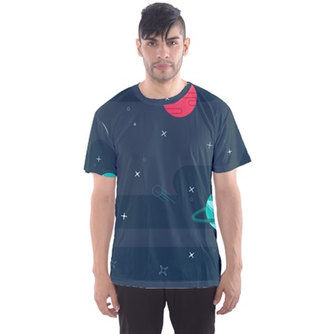 Space Pelanet Galaxy Comet Star Sky Blue Men s Sports Mesh Tee by Mariart