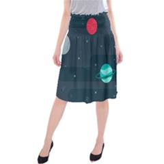 Space Pelanet Galaxy Comet Star Sky Blue Midi Beach Skirt by Mariart