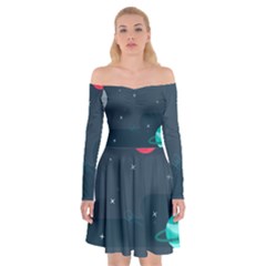Space Pelanet Galaxy Comet Star Sky Blue Off Shoulder Skater Dress by Mariart