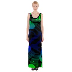 Spectrum Sputnik Space Blue Green Maxi Thigh Split Dress by Mariart