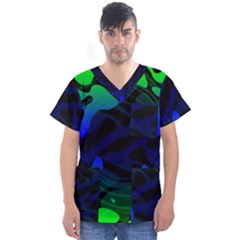 Spectrum Sputnik Space Blue Green Men s V-neck Scrub Top