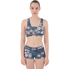 Star Flower Grey Blue Beauty Sexy Work It Out Sports Bra Set