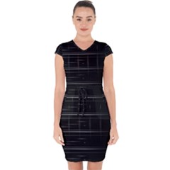 Stripes Black White Minimalist Line Capsleeve Drawstring Dress 