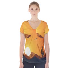 Sunset Natural Sky Short Sleeve Front Detail Top by Mariart