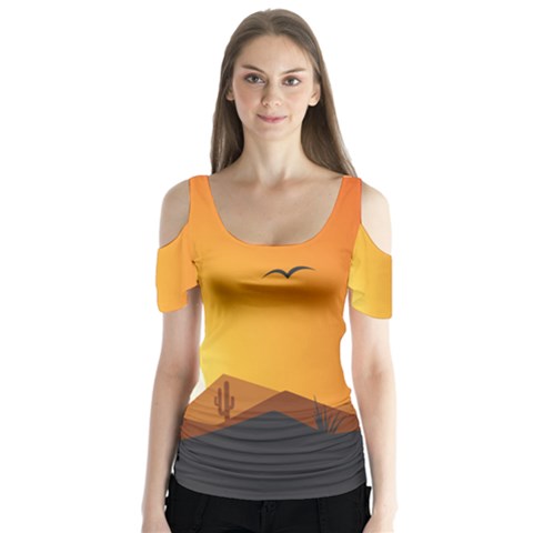 Sunset Natural Sky Butterfly Sleeve Cutout Tee  by Mariart