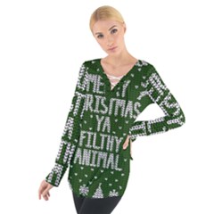 Ugly Christmas Sweater Tie Up Tee by Valentinaart