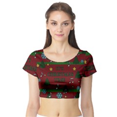 Ugly Christmas Sweater Short Sleeve Crop Top