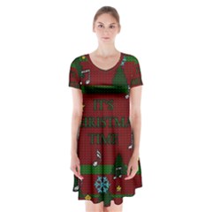 Ugly Christmas Sweater Short Sleeve V-neck Flare Dress