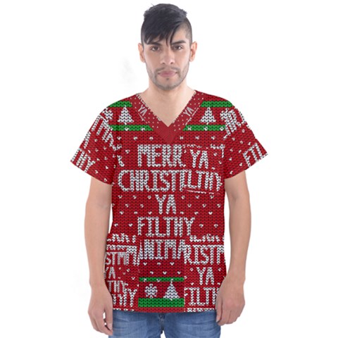 Ugly Christmas Sweater Men s V-neck Scrub Top by Valentinaart