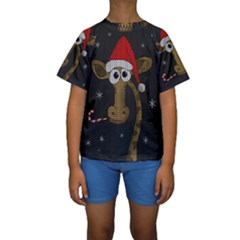 Christmas Giraffe  Kids  Short Sleeve Swimwear