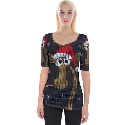 Christmas Giraffe  Wide Neckline Tee by Valentinaart