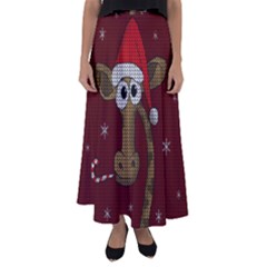 Christmas Giraffe  Flared Maxi Skirt by Valentinaart