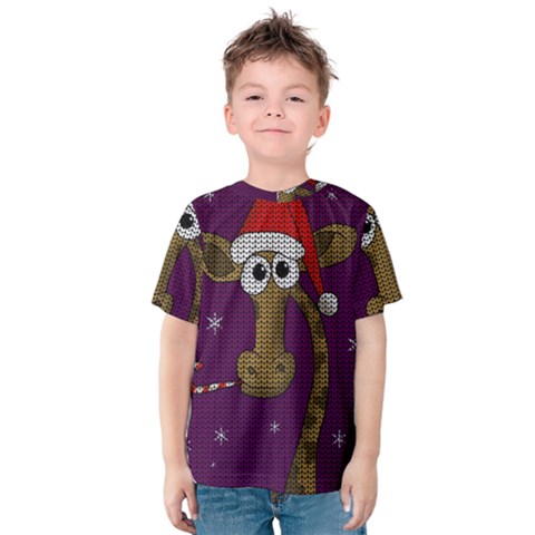 Christmas Giraffe  Kids  Cotton Tee by Valentinaart