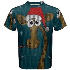 Christmas Giraffe  Men s Cotton Tee by Valentinaart