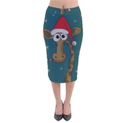 Christmas Giraffe  Velvet Midi Pencil Skirt by Valentinaart