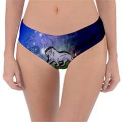 Wonderful Lion Silhouette On Dark Colorful Background Reversible Classic Bikini Bottoms by FantasyWorld7