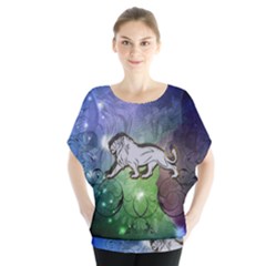 Wonderful Lion Silhouette On Dark Colorful Background Blouse