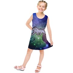 Wonderful Lion Silhouette On Dark Colorful Background Kids  Tunic Dress by FantasyWorld7