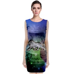 Wonderful Lion Silhouette On Dark Colorful Background Sleeveless Velvet Midi Dress by FantasyWorld7
