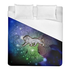 Wonderful Lion Silhouette On Dark Colorful Background Duvet Cover (full/ Double Size) by FantasyWorld7