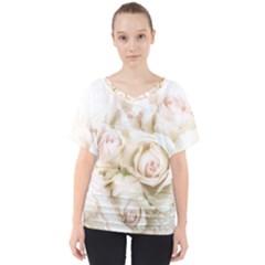 Pastel Roses Antique Vintage V-neck Dolman Drape Top