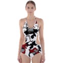 Vector Red Black White Camo Advance Cut-Out One Piece Swimsuit View1