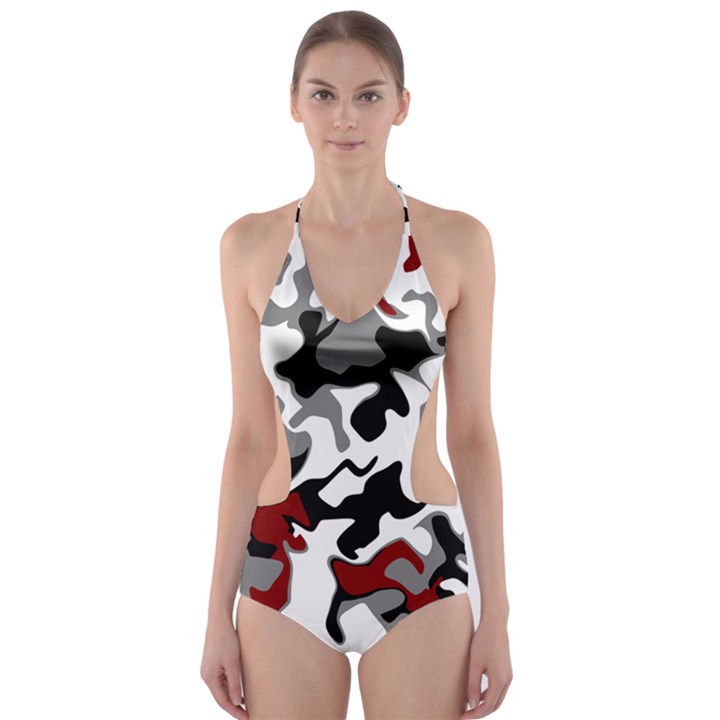 Vector Red Black White Camo Advance Cut-Out One Piece Swimsuit