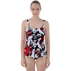 Vector Red Black White Camo Advance Twist Front Tankini Set by Mariart