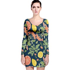 Summer Fruite Orange Lemmon Tomato Long Sleeve Velvet Bodycon Dress by Mariart