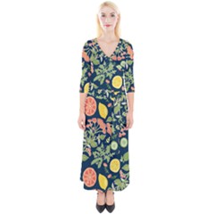 Summer Fruite Orange Lemmon Tomato Quarter Sleeve Wrap Maxi Dress