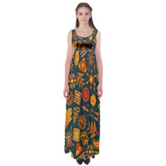 Tribal Ethnic Blue Gold Culture Empire Waist Maxi Dress by Mariart