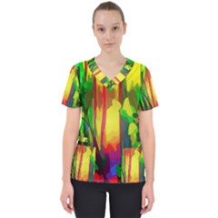 Abstract Vibrant Colour Botany Scrub Top by Celenk