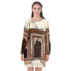 Agra Taj Mahal India Palace Long Sleeve Chiffon Shift Dress  by Celenk