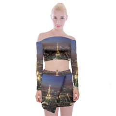 Paris At Night Off Shoulder Top With Mini Skirt Set by Celenk