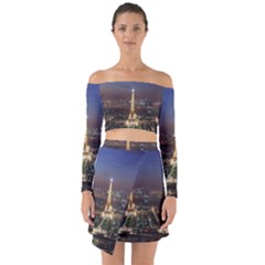 Paris At Night Off Shoulder Top With Skirt Set by Celenk