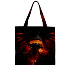 Dragon Legend Art Fire Digital Fantasy Zipper Grocery Tote Bag by Celenk