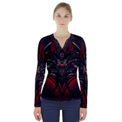 Black Dragon Grunge V-neck Long Sleeve Top by Celenk