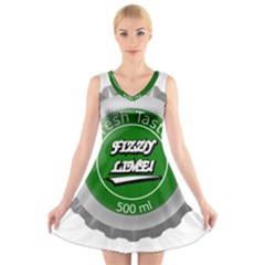 Fresh Taste Fizzy Lime Bottle Cap V-neck Sleeveless Skater Dress by Celenk