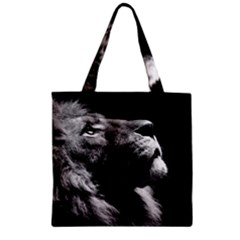 Male Lion Face Zipper Grocery Tote Bag by Celenk
