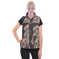 Angry Male Lion Women s Button Up Puffer Vest by Celenk