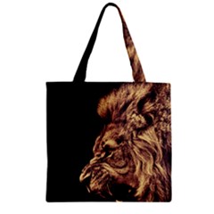 Angry Male Lion Gold Zipper Grocery Tote Bag by Celenk