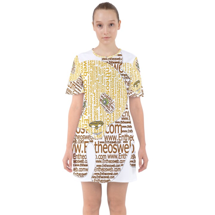 Panda Typography Sixties Short Sleeve Mini Dress