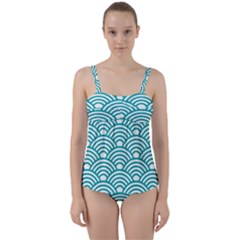 Art Deco Teal Twist Front Tankini Set by NouveauDesign