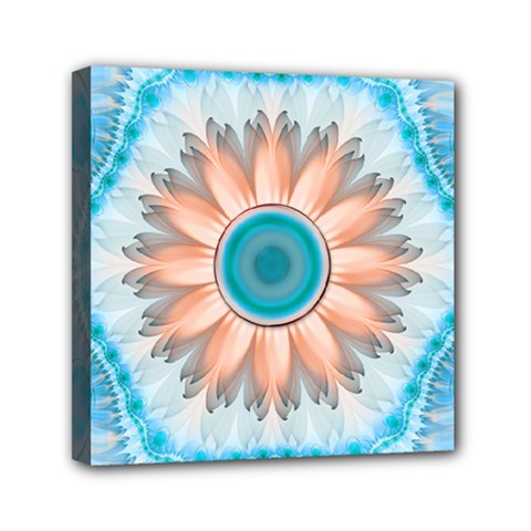 Clean And Pure Turquoise And White Fractal Flower Mini Canvas 6  X 6  by jayaprime