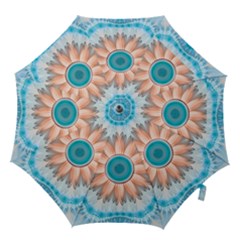 Clean And Pure Turquoise And White Fractal Flower Hook Handle Umbrellas (large) by jayaprime