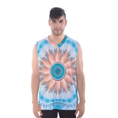 Clean And Pure Turquoise And White Fractal Flower Men s Basketball Tank Top by jayaprime