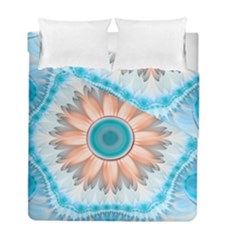 Clean And Pure Turquoise And White Fractal Flower Duvet Cover Double Side (full/ Double Size) by jayaprime